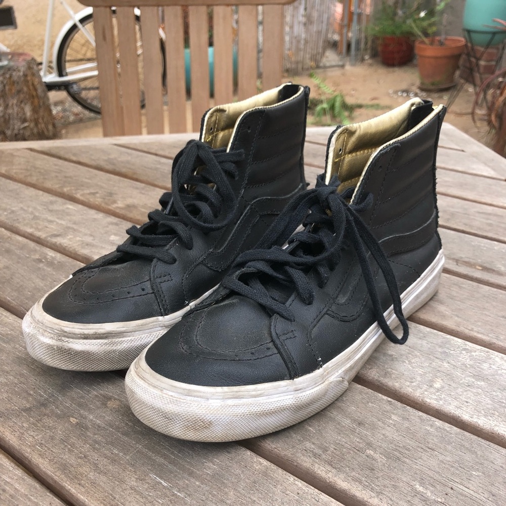 Vans Shoes Skate Hi Zipper Back High Tops Black On Black With Gold Size 7 Womens